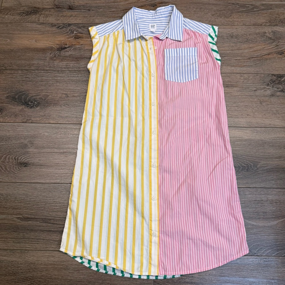 GAP Striped Colorblock Sleeveless Shirt Dress - Yellow, Pink & Blue